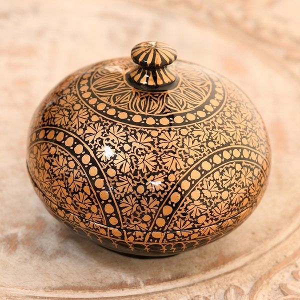 Alternate image for Round Hand Painted Papier Mache Box 4 Inch Kashmir Distinction