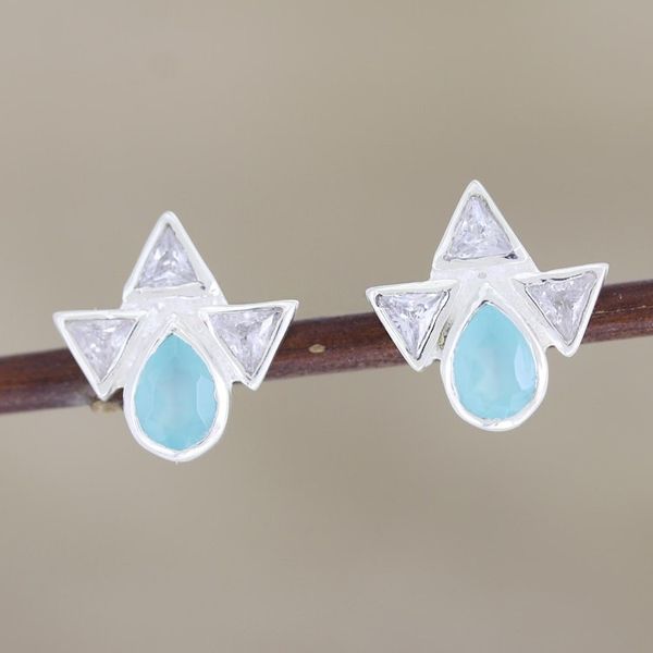 Alternate image for Chalcedony and Cubic Zirconia Button Earrings Icy Tears
