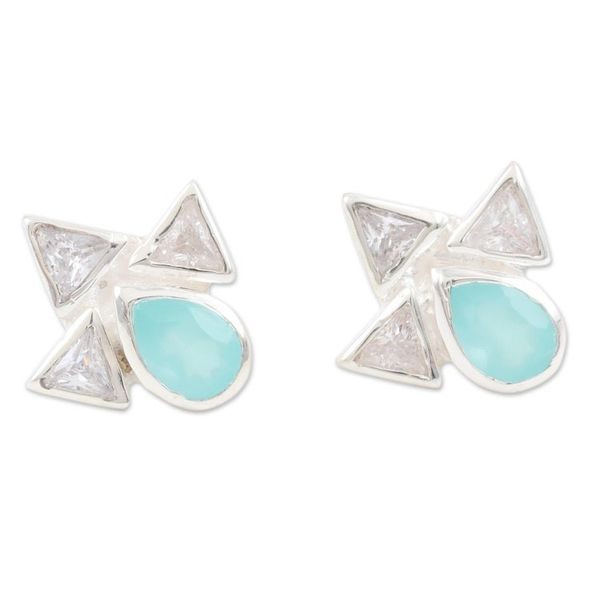 Alternate image for Chalcedony and Cubic Zirconia Button Earrings Icy Tears