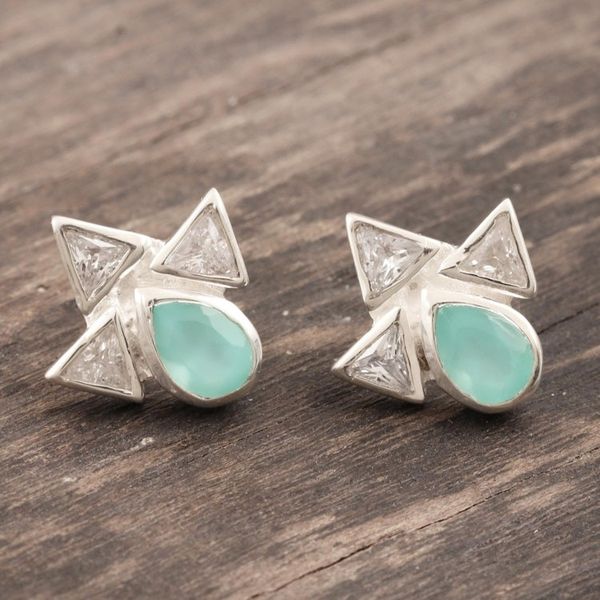 Alternate image for Chalcedony and Cubic Zirconia Button Earrings Icy Tears