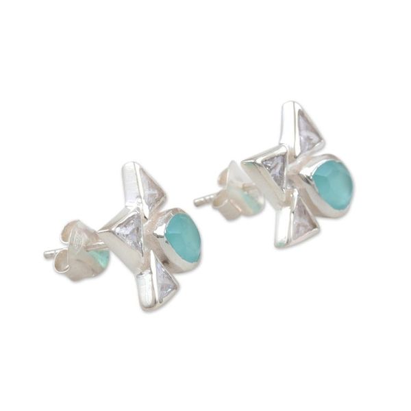 Alternate image for Chalcedony and Cubic Zirconia Button Earrings Icy Tears