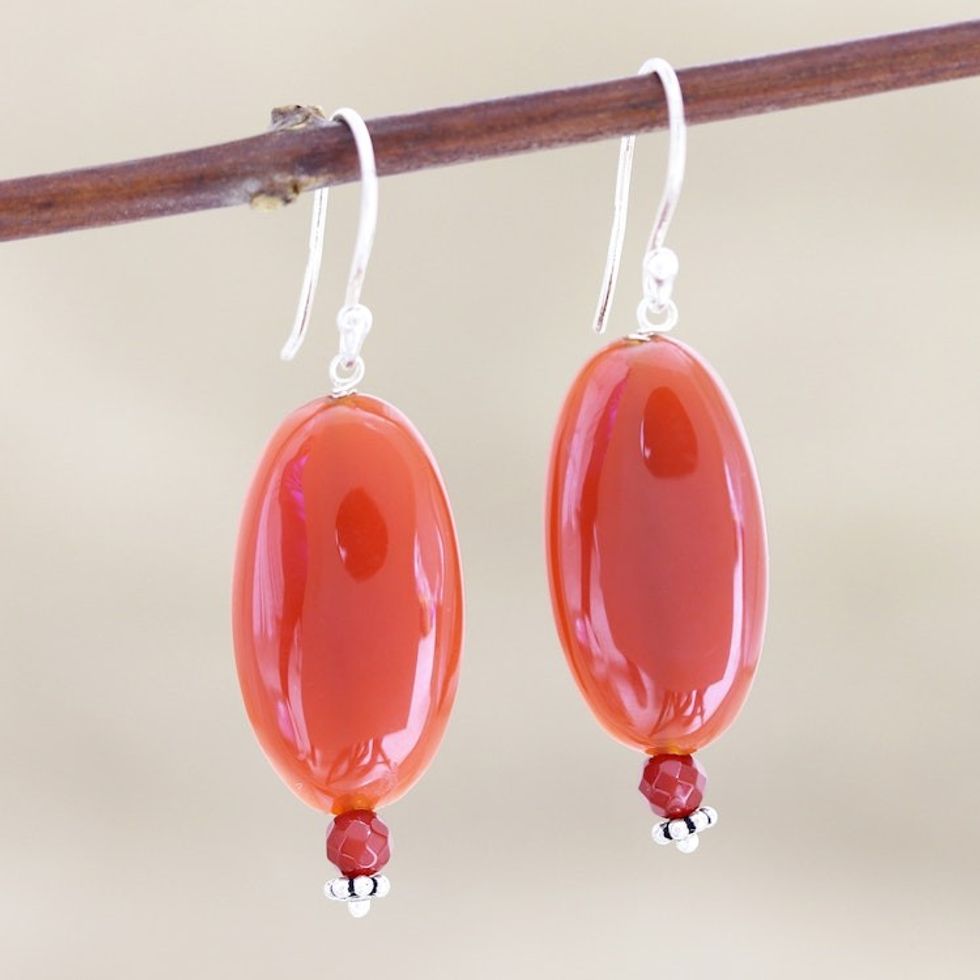 Hand Made Carnelian Dangle Earrings from India 'Trial by Fire'