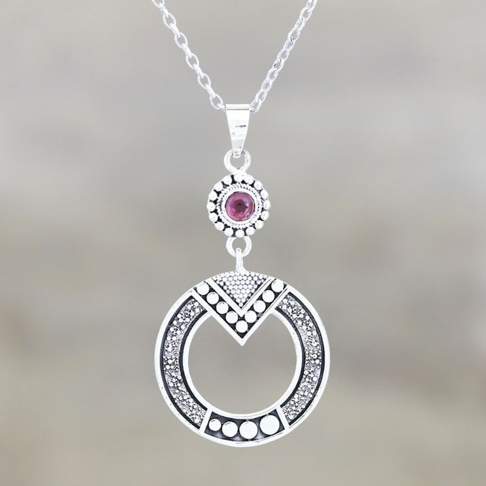Round Pattern Garnet Pendant Necklace from India 'Egyptian Appeal'