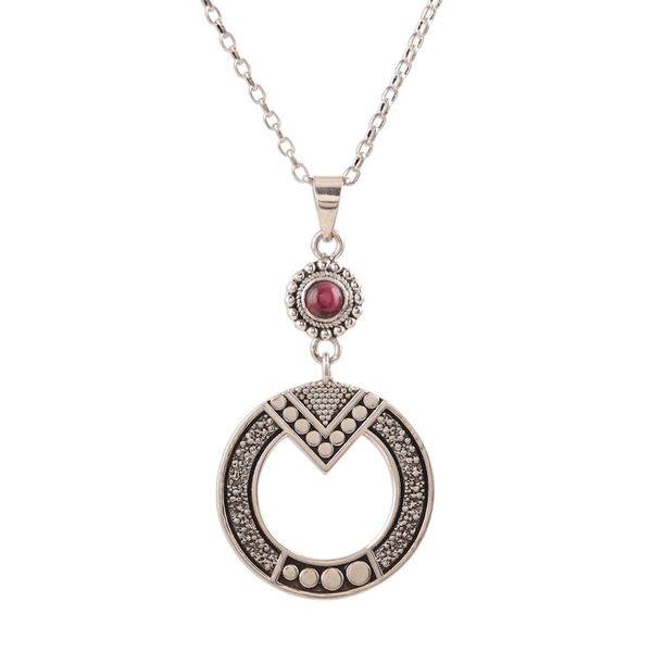 Alternate image for Round Pattern Garnet Pendant Necklace from India Egyptian Appeal