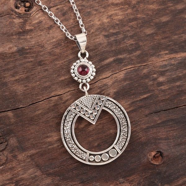 Alternate image for Round Pattern Garnet Pendant Necklace from India Egyptian Appeal