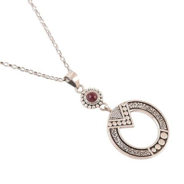 Alternate image for Round Pattern Garnet Pendant Necklace from India Egyptian Appeal