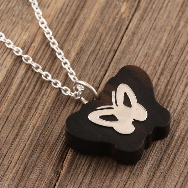 Alternate image for Ebony Wood and Sterling Silver Butterfly Pendant Necklace Silver Gossamer