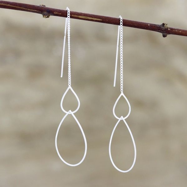 Alternate image for Sterling Silver Interlocking Teardrop Threader Earrings Dancing Droplets