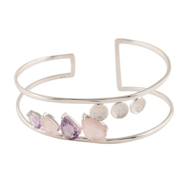 Alternate image for Rose Quartz and Amethyst Cuff Bracelet from India Dazzling Teardrops