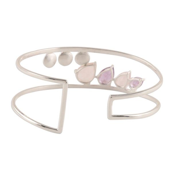 Alternate image for Rose Quartz and Amethyst Cuff Bracelet from India Dazzling Teardrops