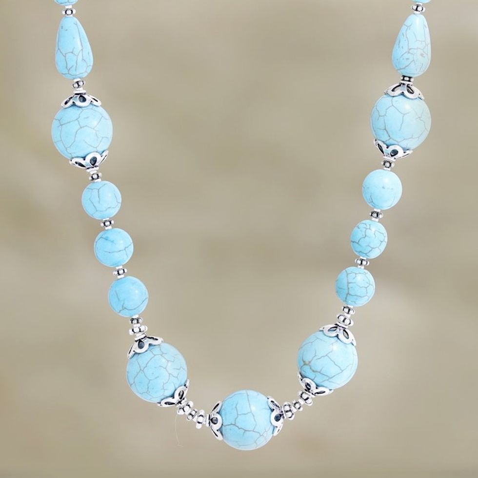 Hand Crafted Calcite Beaded Necklace from India 'Sky Chill'