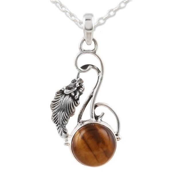 Alternate image for Modern Tigers Eye and Sterling Silver Necklace from India Honey Bud