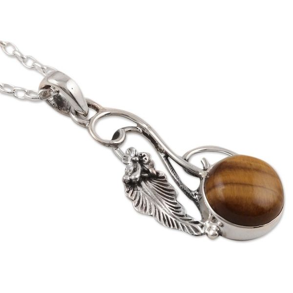 Alternate image for Modern Tigers Eye and Sterling Silver Necklace from India Honey Bud