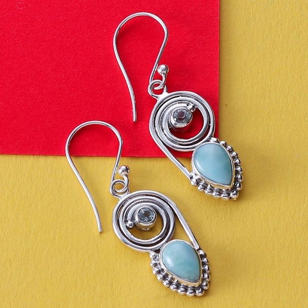 Alternate image for Dangle Earrings with Larimar and Blue Topaz Wondrous Coil
