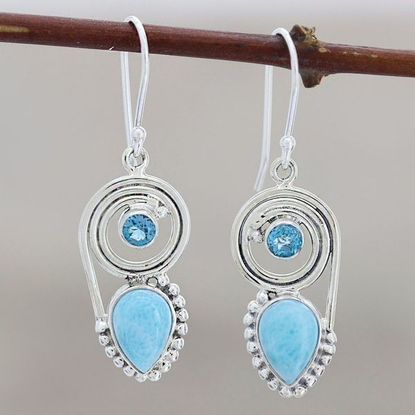 Alternate image for Dangle Earrings with Larimar and Blue Topaz Wondrous Coil