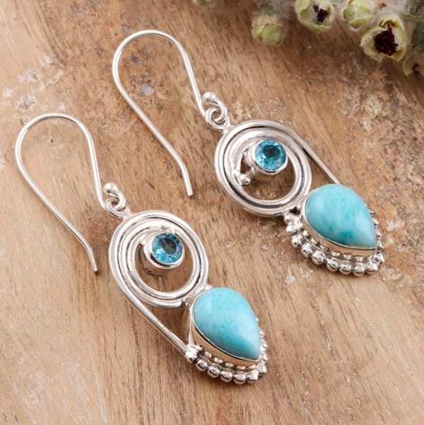 Alternate image for Dangle Earrings with Larimar and Blue Topaz Wondrous Coil