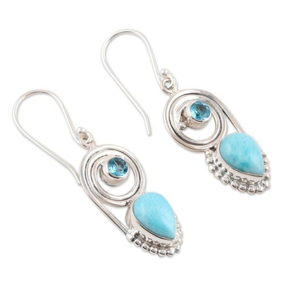 Alternate image for Dangle Earrings with Larimar and Blue Topaz Wondrous Coil