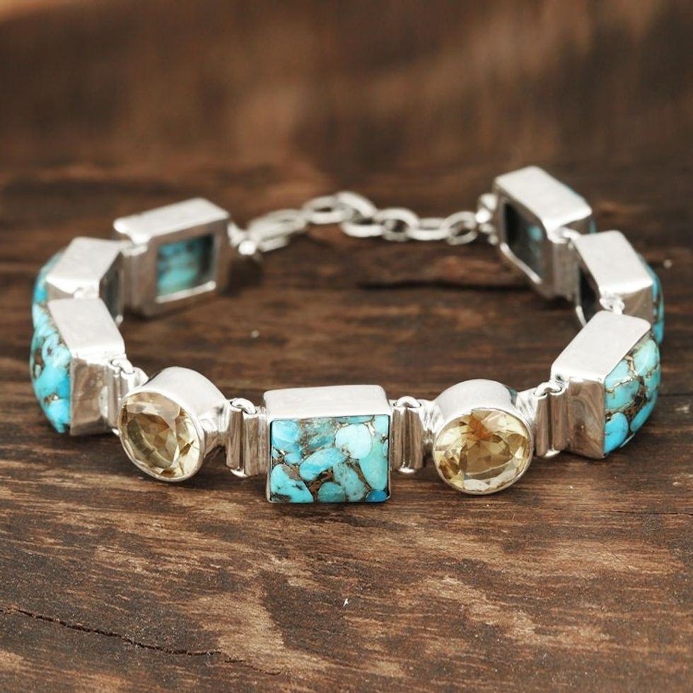 Citrine and Composite Turquoise Link Bracelet from India 'Connected'
