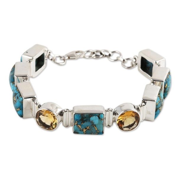 Alternate image for Citrine and Composite Turquoise Link Bracelet from India Connected