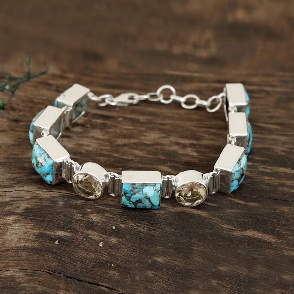 Alternate image for Citrine and Composite Turquoise Link Bracelet from India Connected