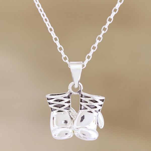 Alternate image for Sterling Silver Boxing Glove Pendant Necklace from India Knockout