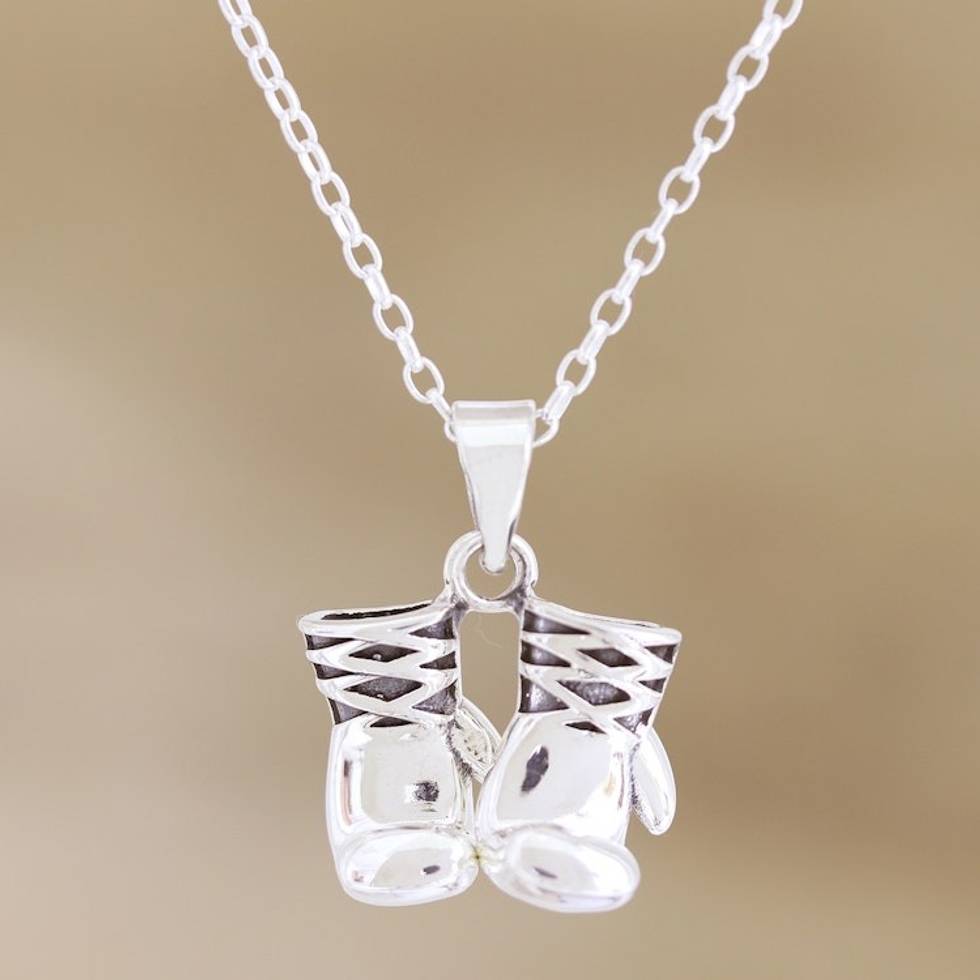 Sterling Silver Boxing Glove Pendant Necklace from India 'Knockout'
