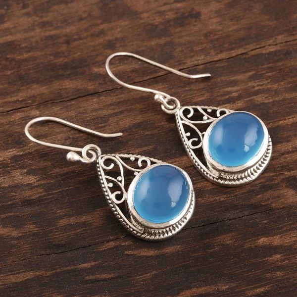 Alternate image for Chalcedony Teardrop Sterling Silver Dangle Earrings Glowing Grandeur
