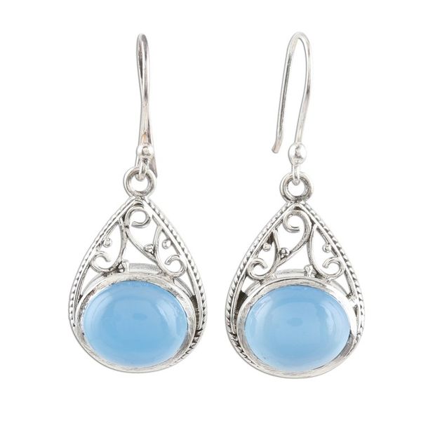 Alternate image for Chalcedony Teardrop Sterling Silver Dangle Earrings Glowing Grandeur