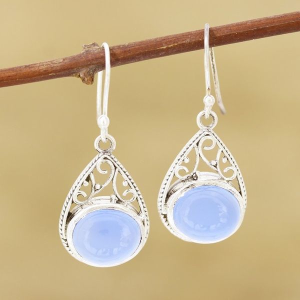 Alternate image for Chalcedony Teardrop Sterling Silver Dangle Earrings Glowing Grandeur