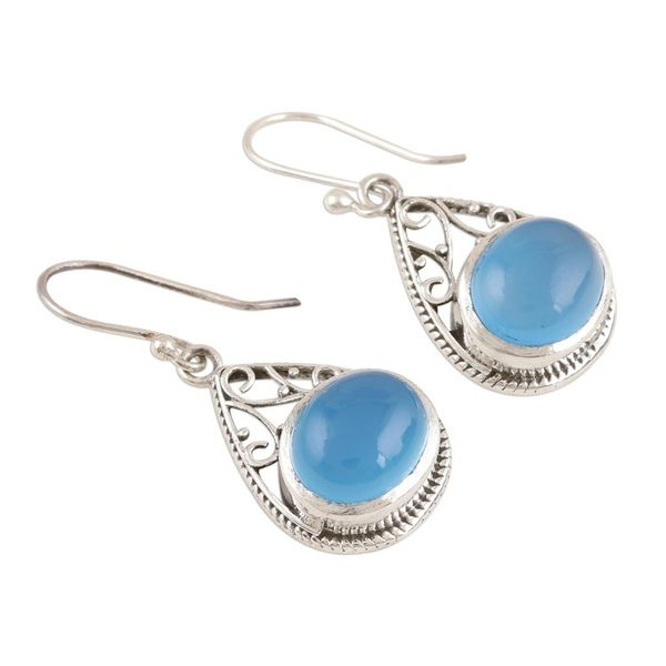 Alternate image for Chalcedony Teardrop Sterling Silver Dangle Earrings Glowing Grandeur