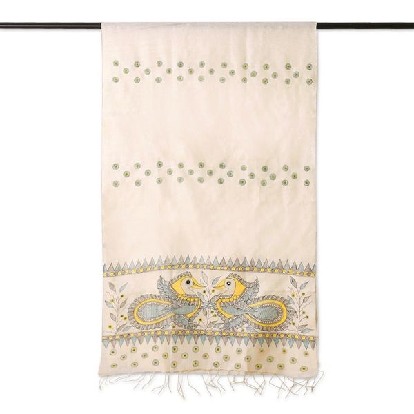 Alternate image for Hand Woven Peacock Fringed Silk Scarf from India Peacock Friends