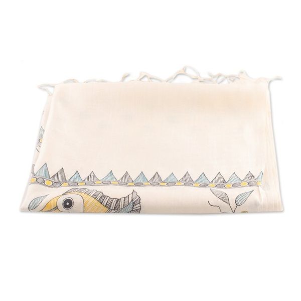 Alternate image for Hand Woven Peacock Fringed Silk Scarf from India Peacock Friends