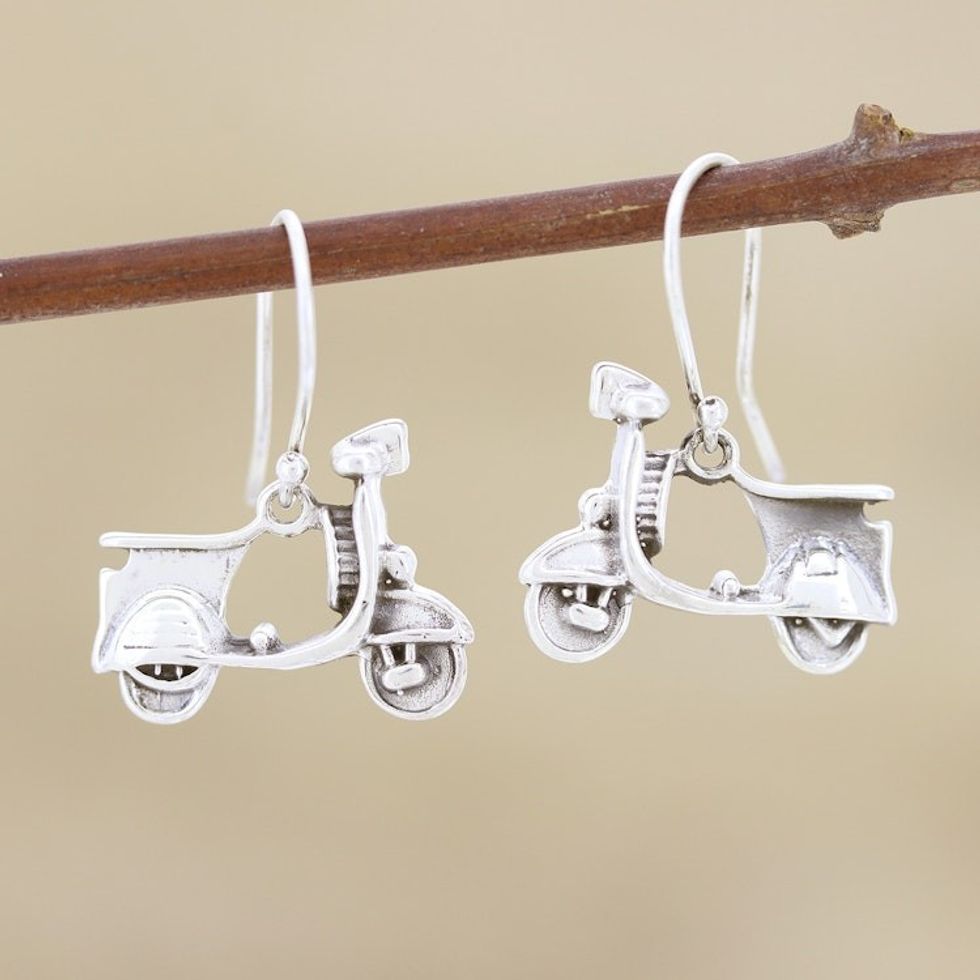 Sterling Silver Scooter Dangle Earrings 'Let's Ride'