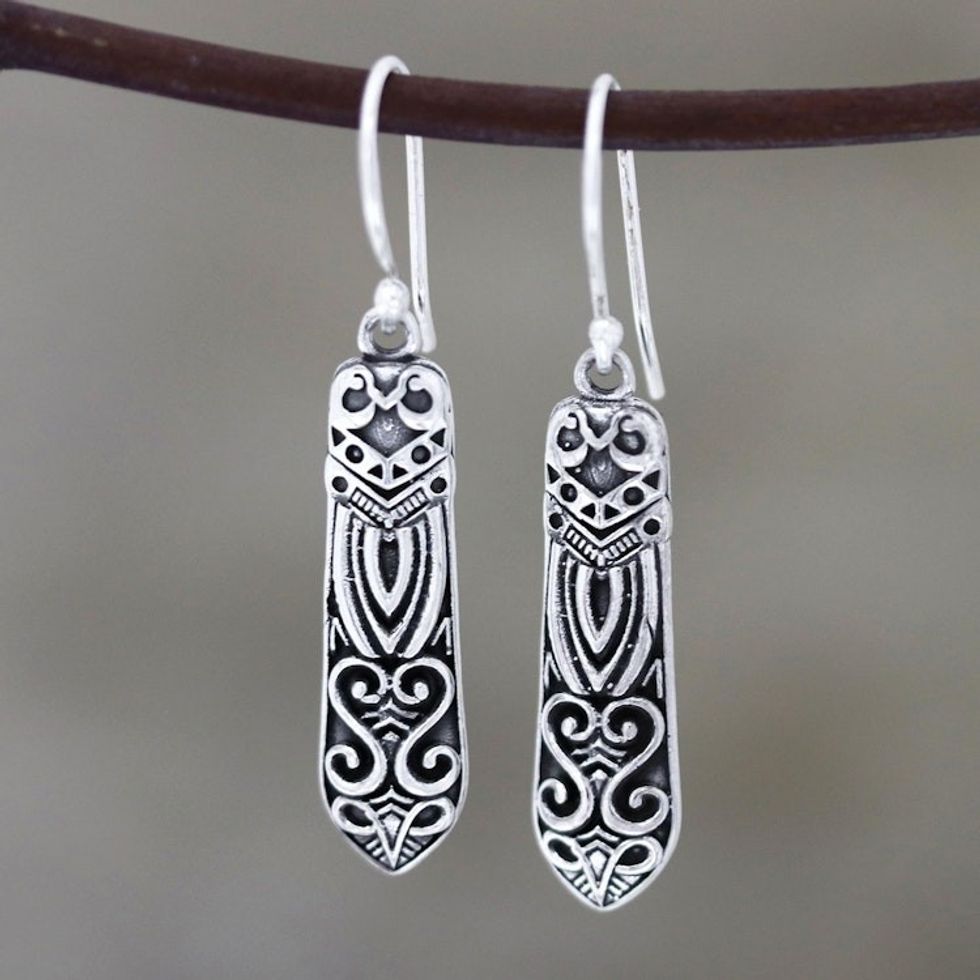 Patterned Sterling Silver Dangle Earrings from India 'Creative Patterns'