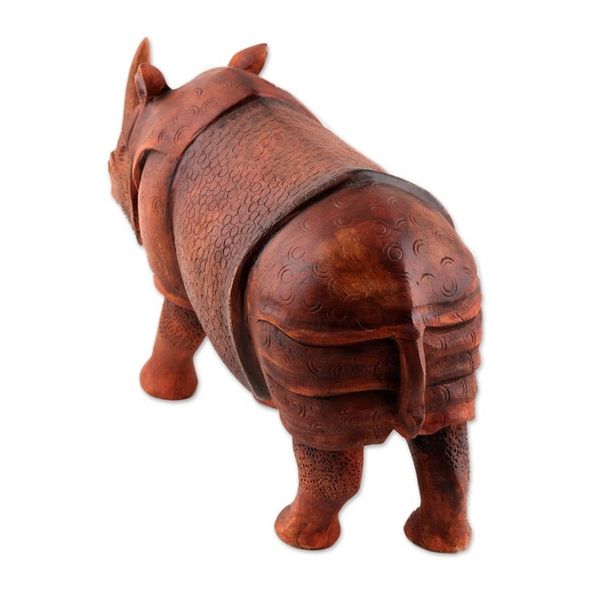 Alternate image for Hand-Carved Neem Wood Rhino Sculpture from India Rhino Majesty