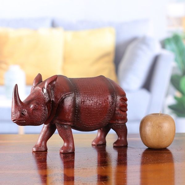 Alternate image for Hand-Carved Neem Wood Rhino Sculpture from India Rhino Majesty