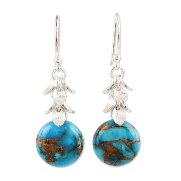 Alternate image for Round Composite Turquoise Dangle Earrings from India Dancing Fruit