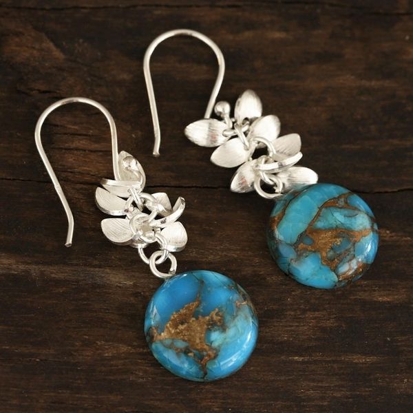Alternate image for Round Composite Turquoise Dangle Earrings from India Dancing Fruit