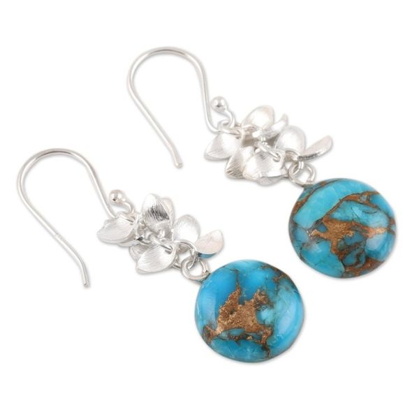 Alternate image for Round Composite Turquoise Dangle Earrings from India Dancing Fruit
