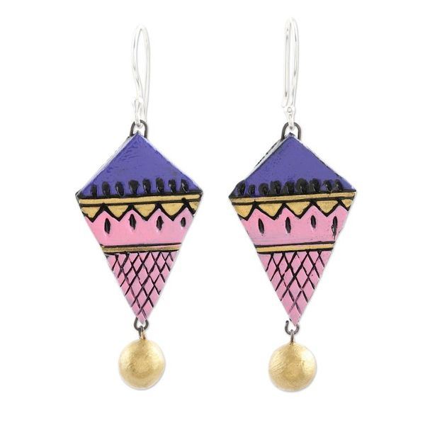 Alternate image for Hand Painted Ceramic Dangle Earrings from India Pink Trapeze