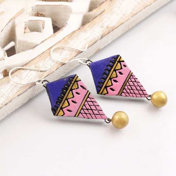 Alternate image for Hand Painted Ceramic Dangle Earrings from India Pink Trapeze