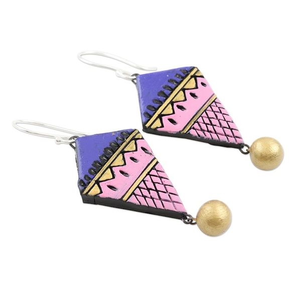 Alternate image for Hand Painted Ceramic Dangle Earrings from India Pink Trapeze