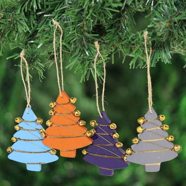 Alternate image for Mango Wood Tree Ornaments from India Set of 4 Tree Jingle