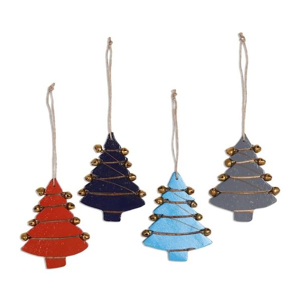 Alternate image for Mango Wood Tree Ornaments from India Set of 4 Tree Jingle