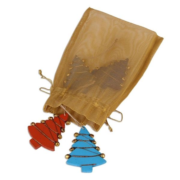 Alternate image for Mango Wood Tree Ornaments from India Set of 4 Tree Jingle