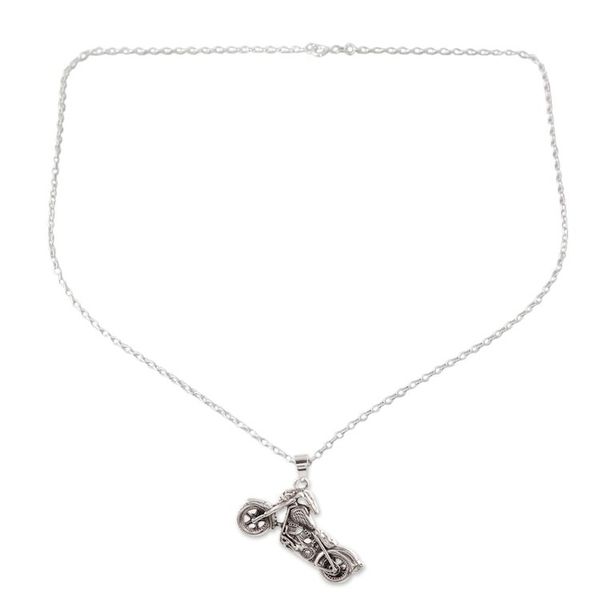 Alternate image for Mens Sterling Silver Motorcycle Pendant Necklace from India Easy Rider