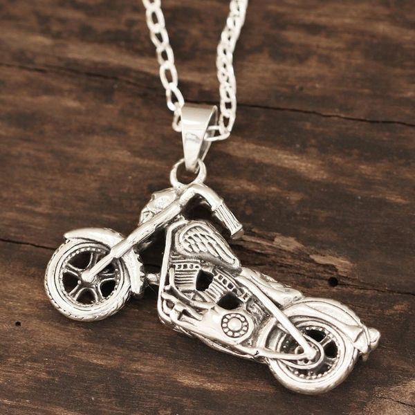 Alternate image for Mens Sterling Silver Motorcycle Pendant Necklace from India Easy Rider