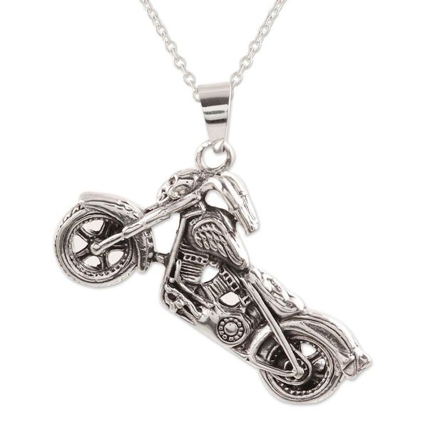 Alternate image for Mens Sterling Silver Motorcycle Pendant Necklace from India Easy Rider