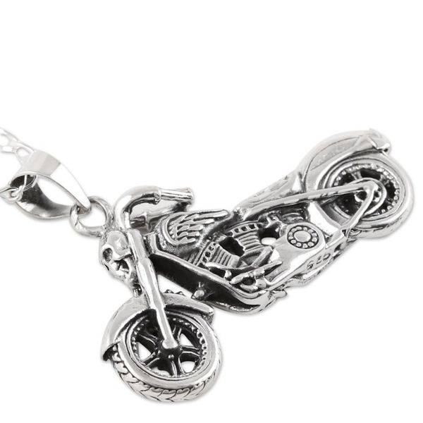 Alternate image for Mens Sterling Silver Motorcycle Pendant Necklace from India Easy Rider