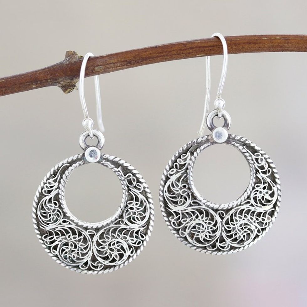 Swirl Pattern Sterling Silver Loop Dangle Earrings 'Swirling Loops'